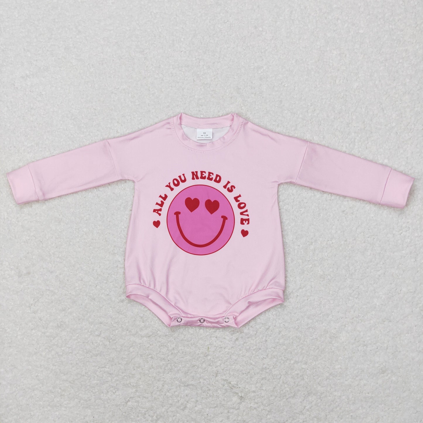 valentine long sleeve pink bodysuit -all you need is love