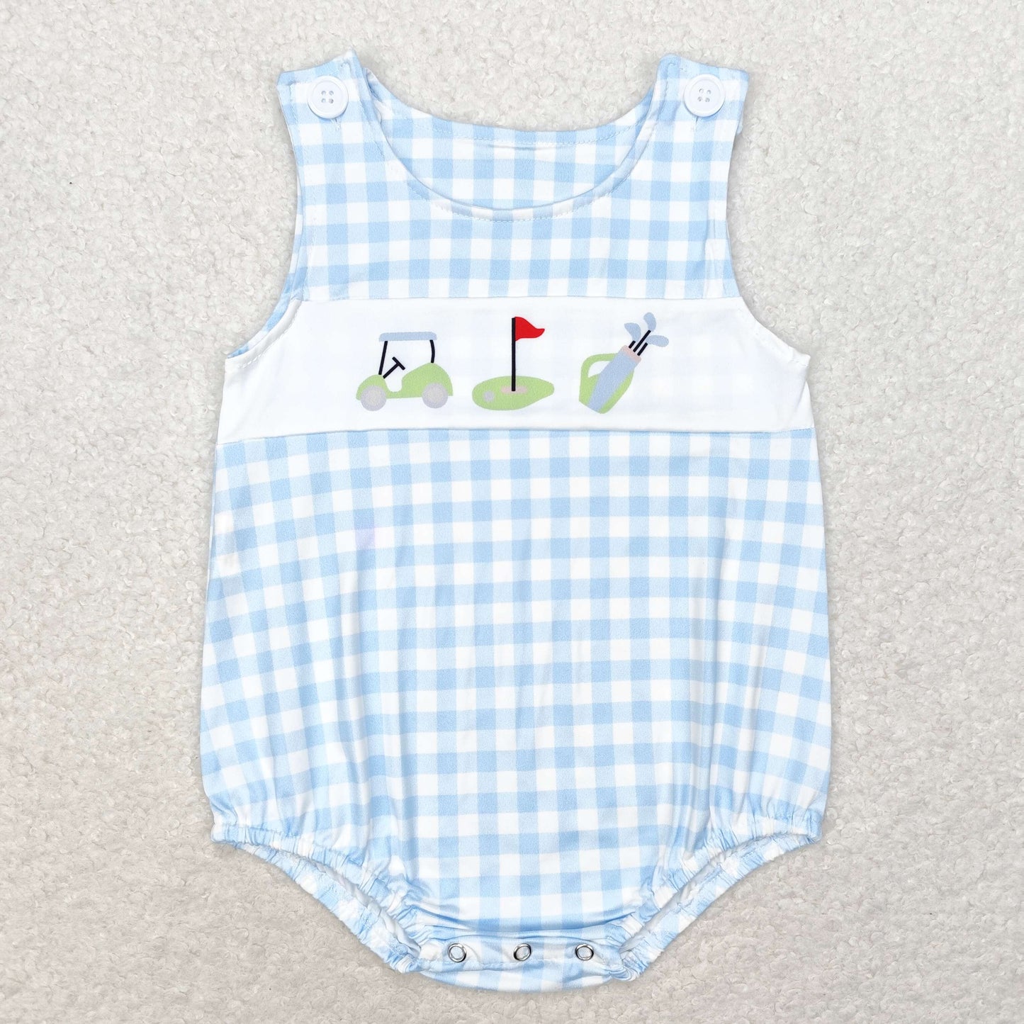 blue plaid golf print bubble baby clothes