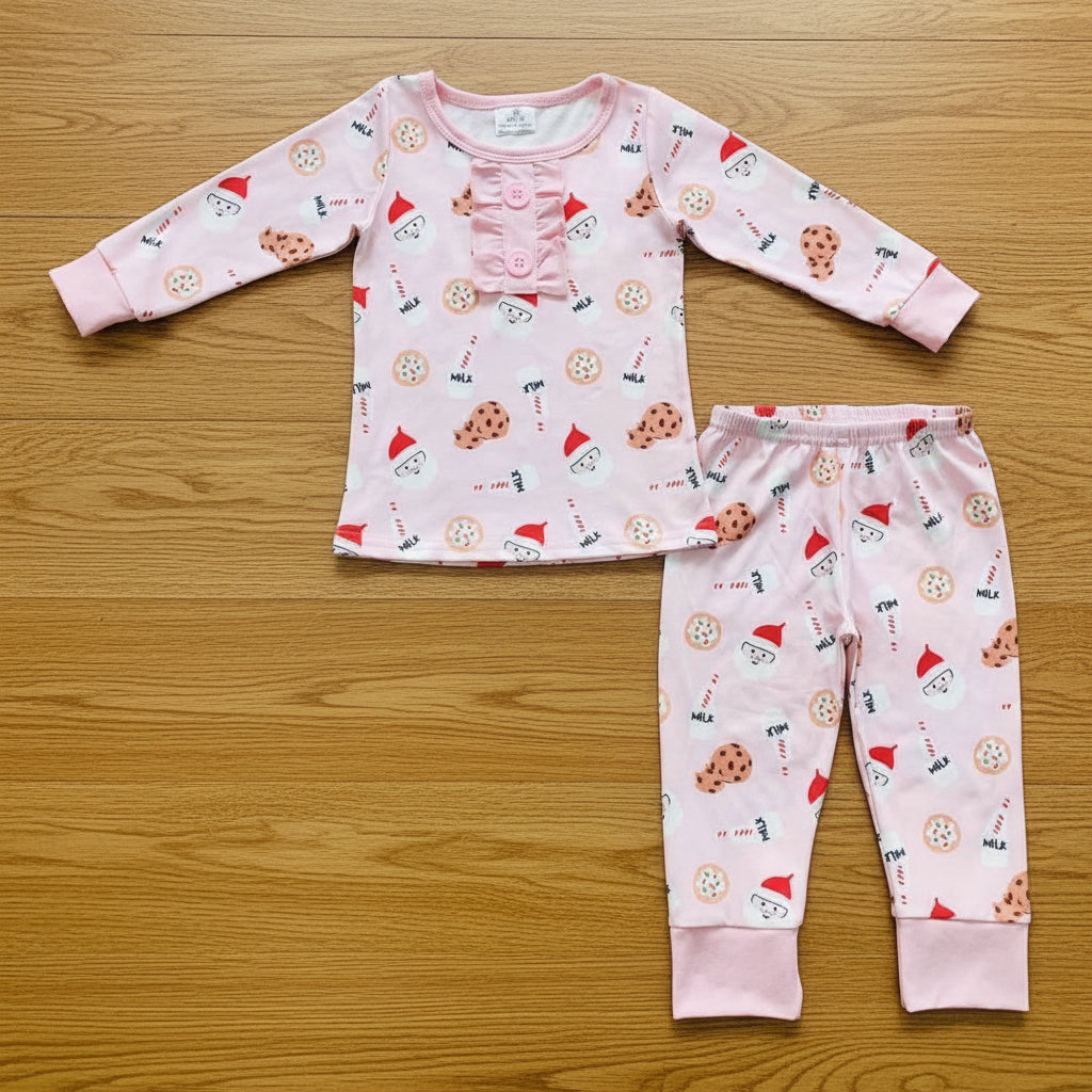 Sibling Christmas pink milk biscuit baby girl PJ