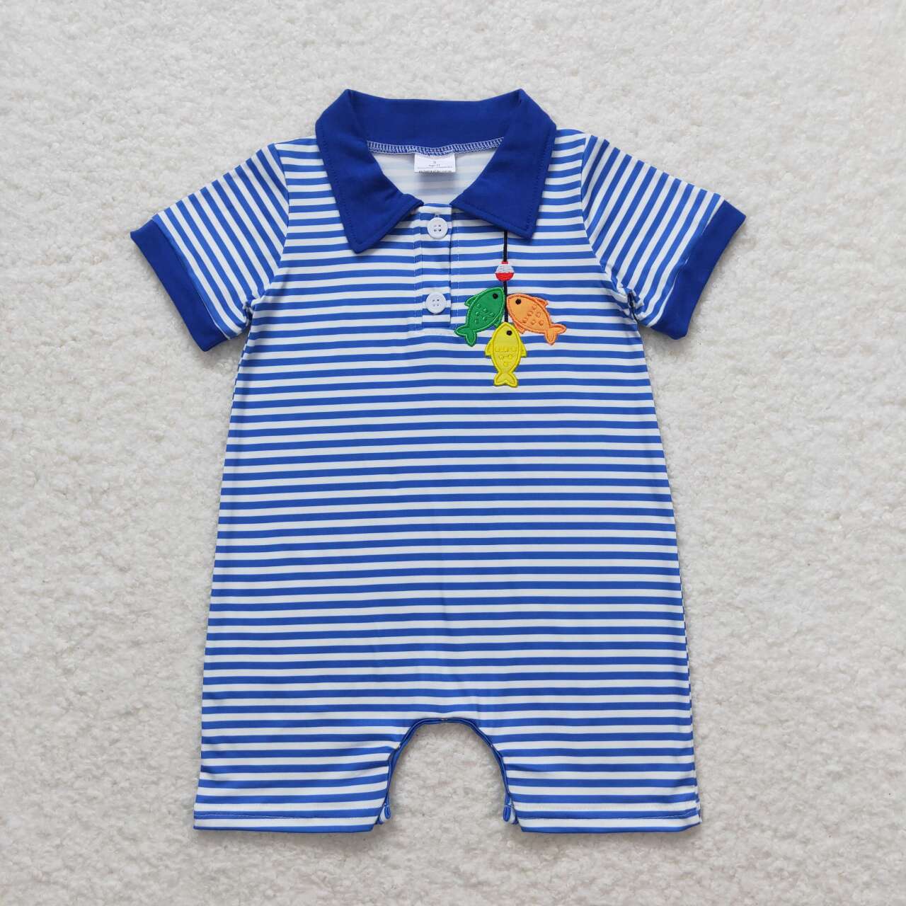 blue stripe fishing embroidery polo romper