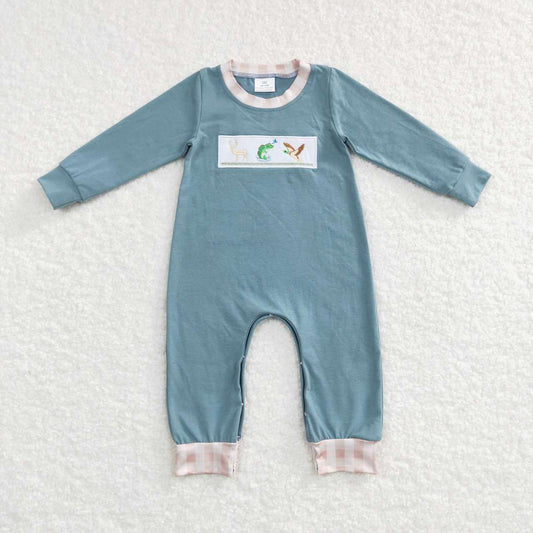 baby boy deer fishi duck embroidery romper