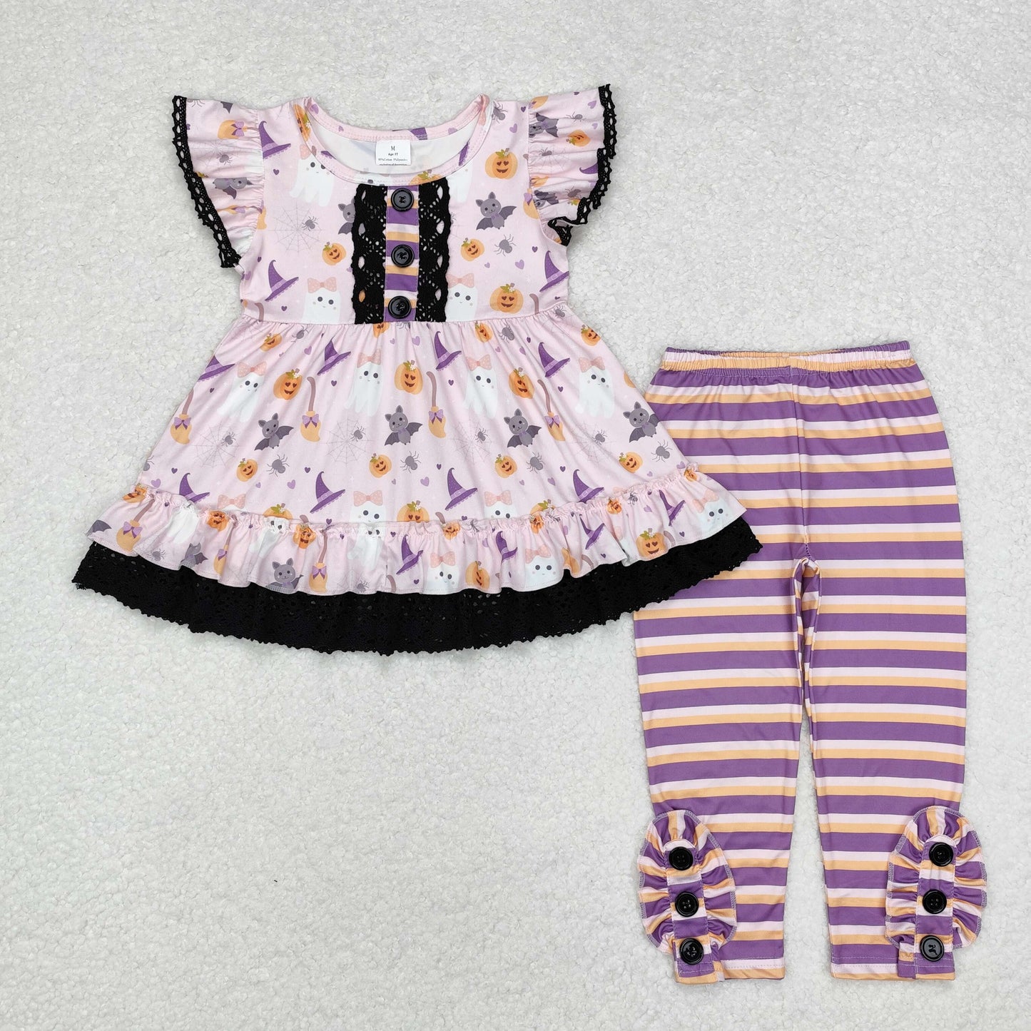 spooky set purple stripe legging outfit Halloween girls clothes