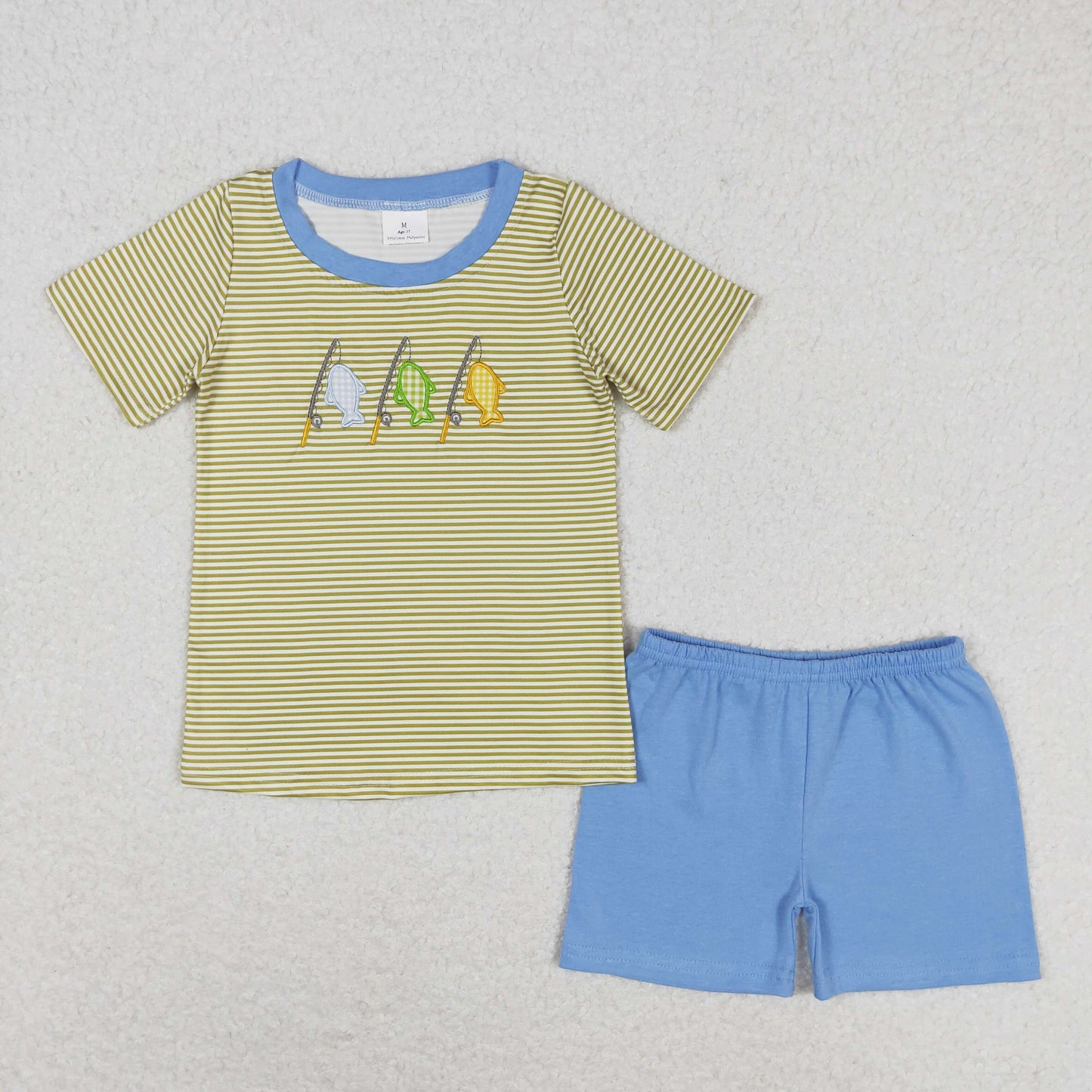 fishing embroidery boys shorts set