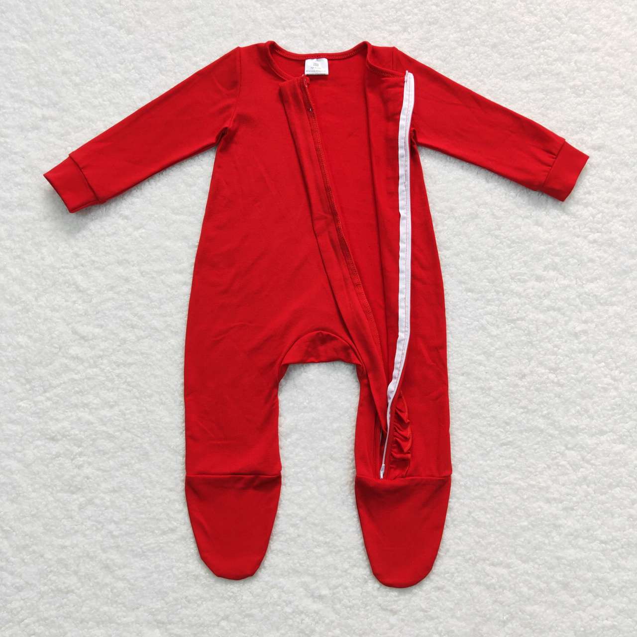 christmas solid red cotton ruffle zip sleeper