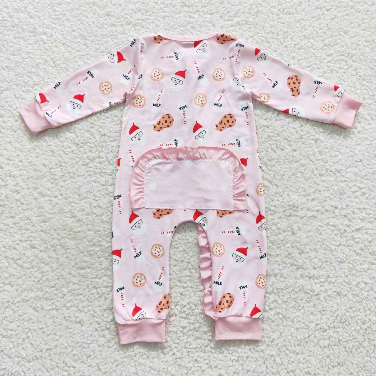 Pink milk biscuit zipper sleeper, baby girl christmas PJs