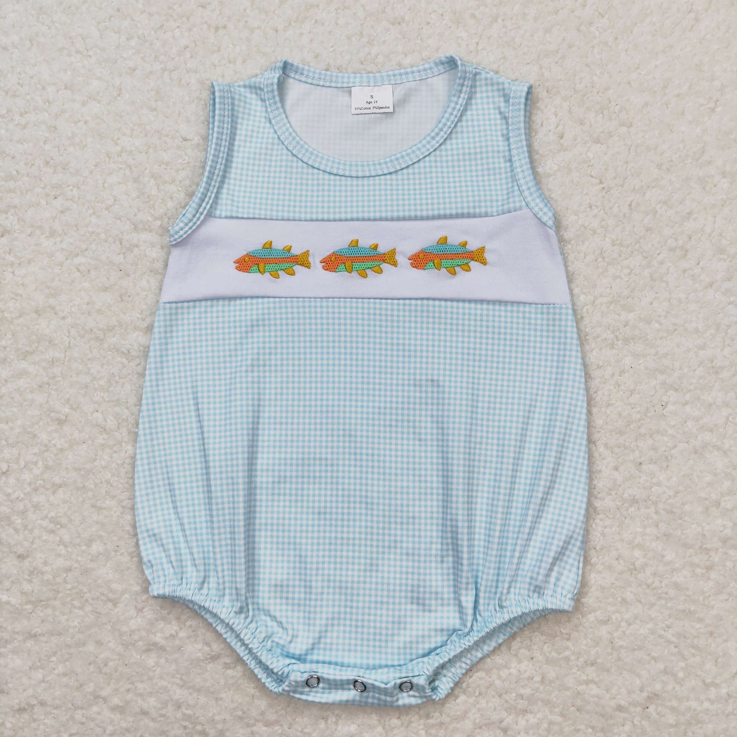 fish embroidery gingham bubble