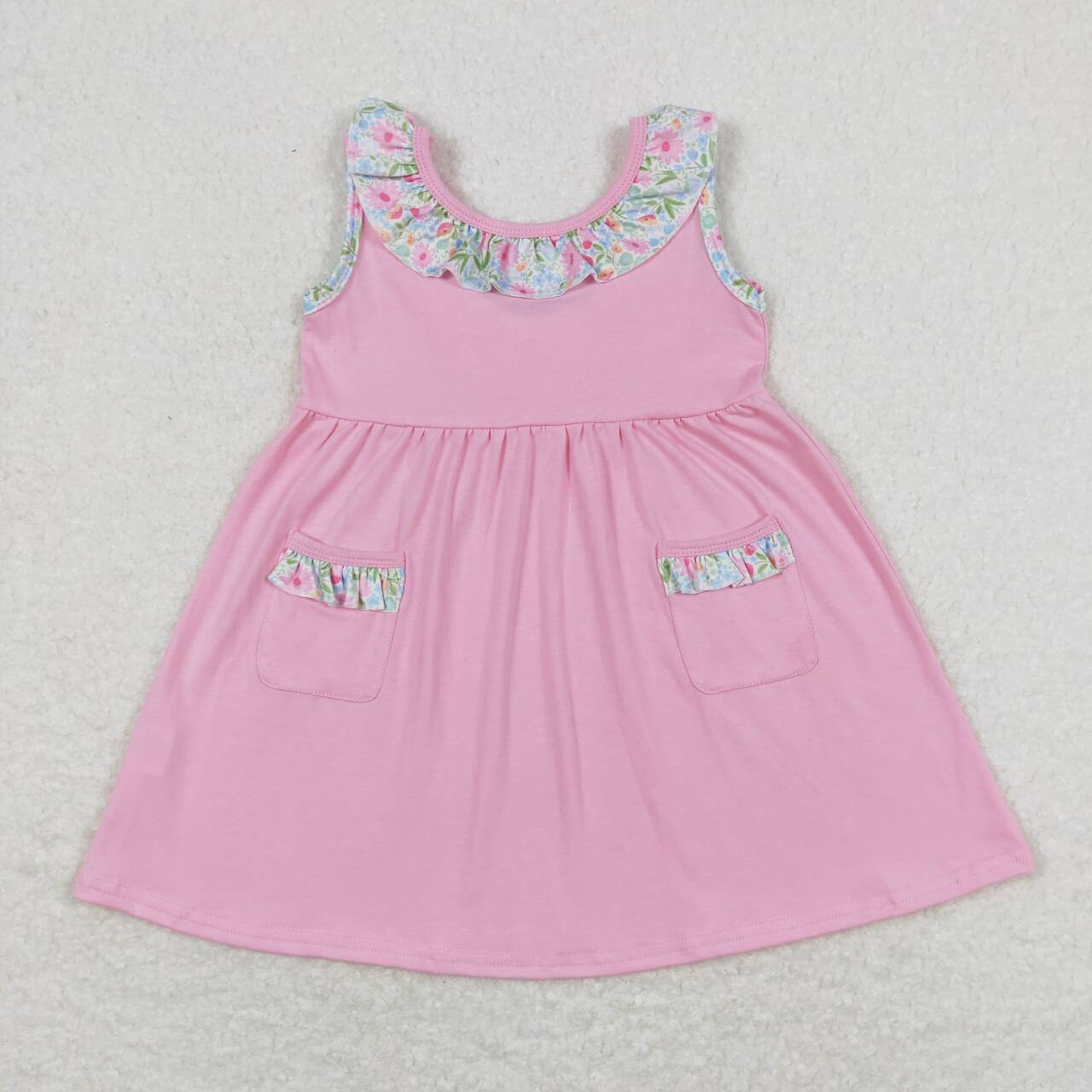 sleeveless solid pink pocket dress girl summer dresses
