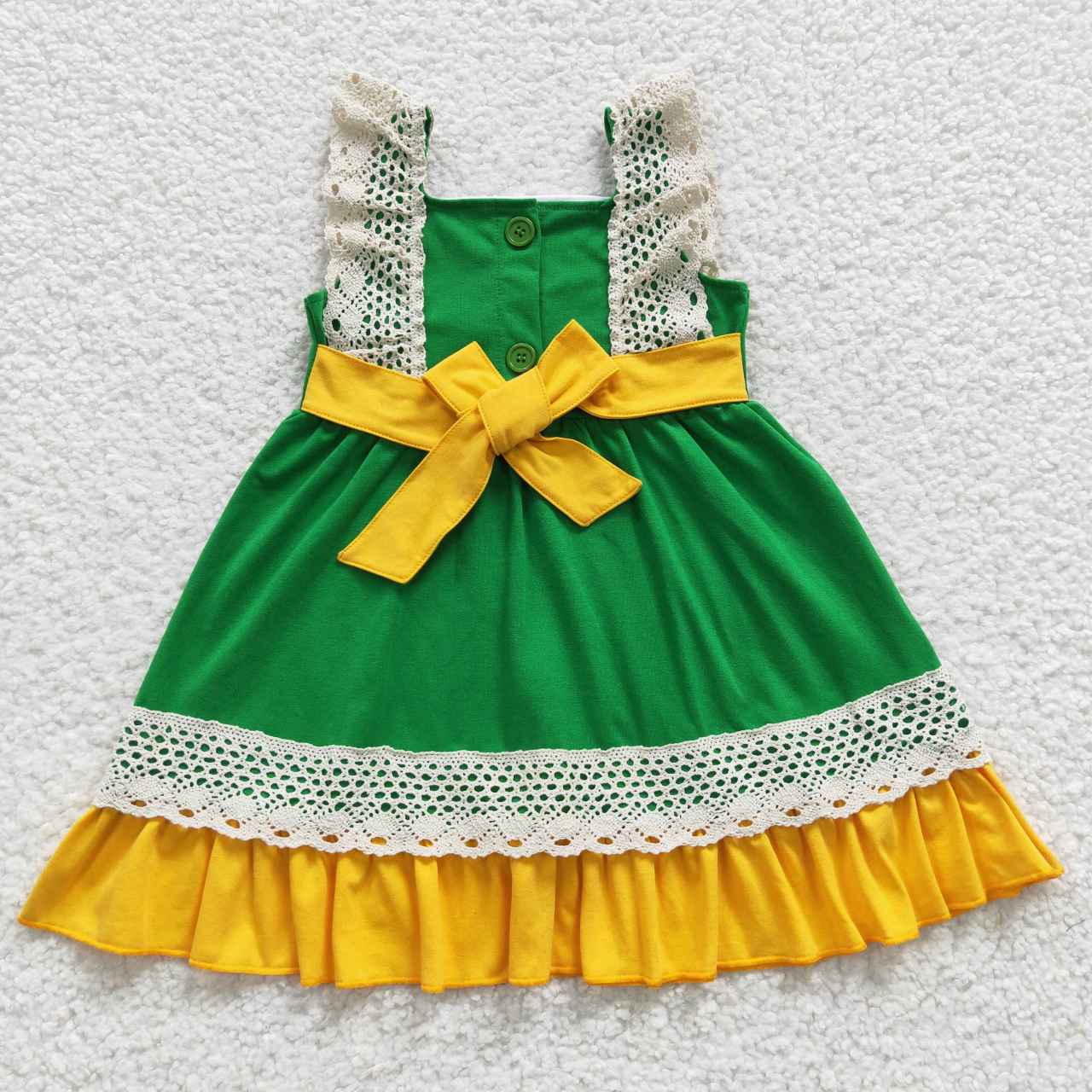 green yellow cotton pumpkin sash dress C9-10
