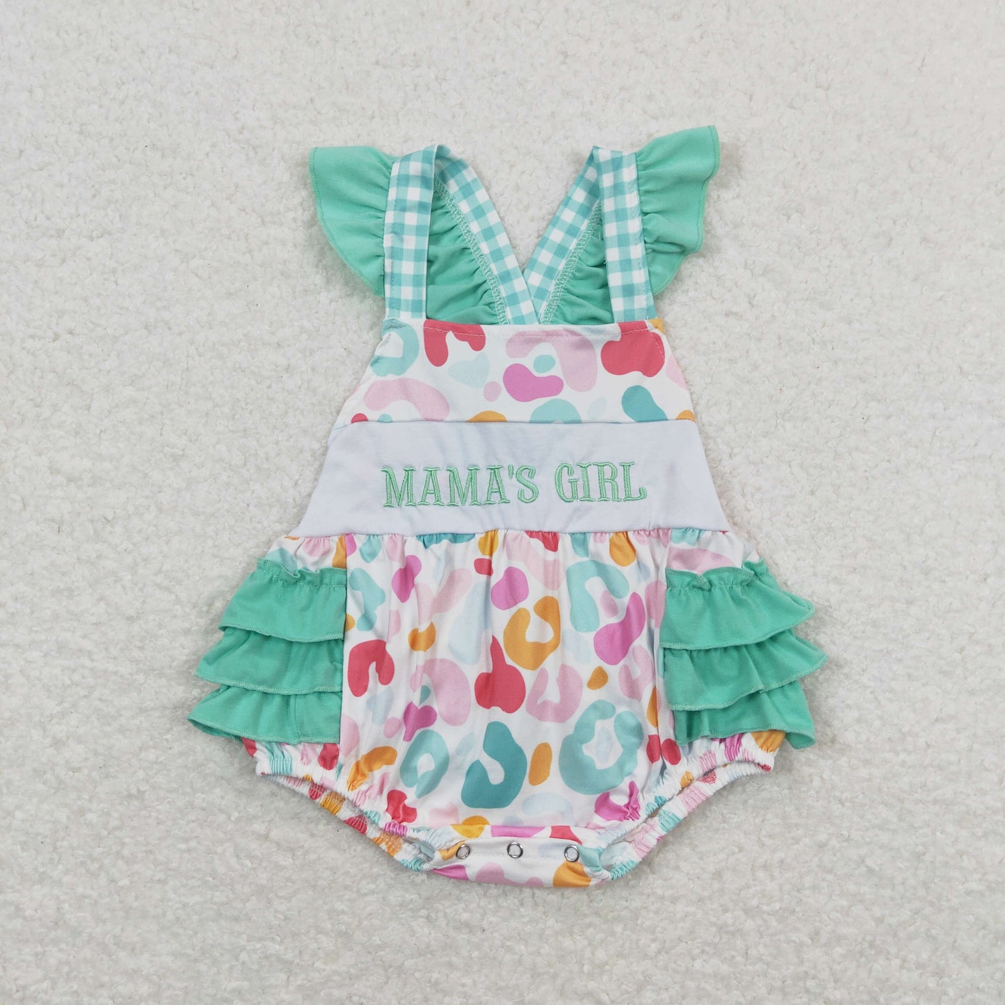 leopard mama's girl embroidery cross back ruffle bubble