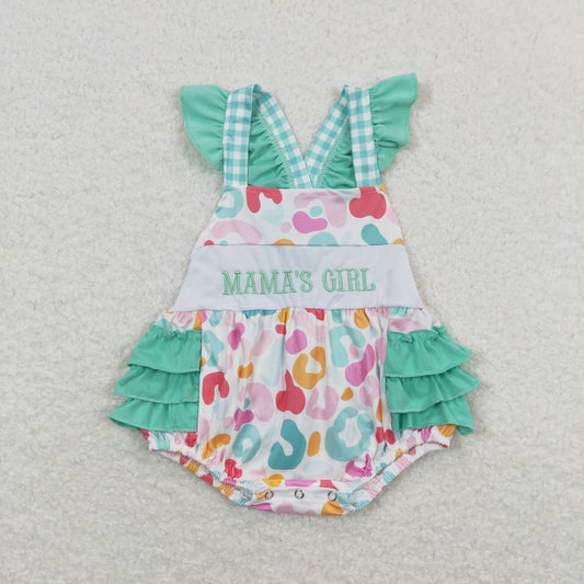 leopard mama's girl embroidery cross back ruffle bubble