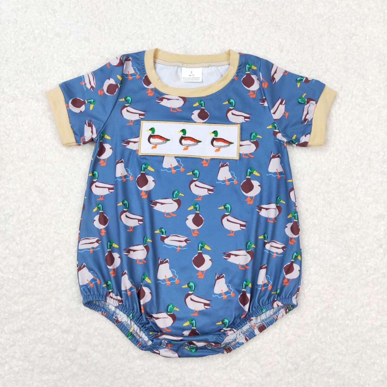 baby boy duck embroidery bodysuit romper