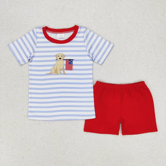 4th of july dog flag embroidery boy shorts set