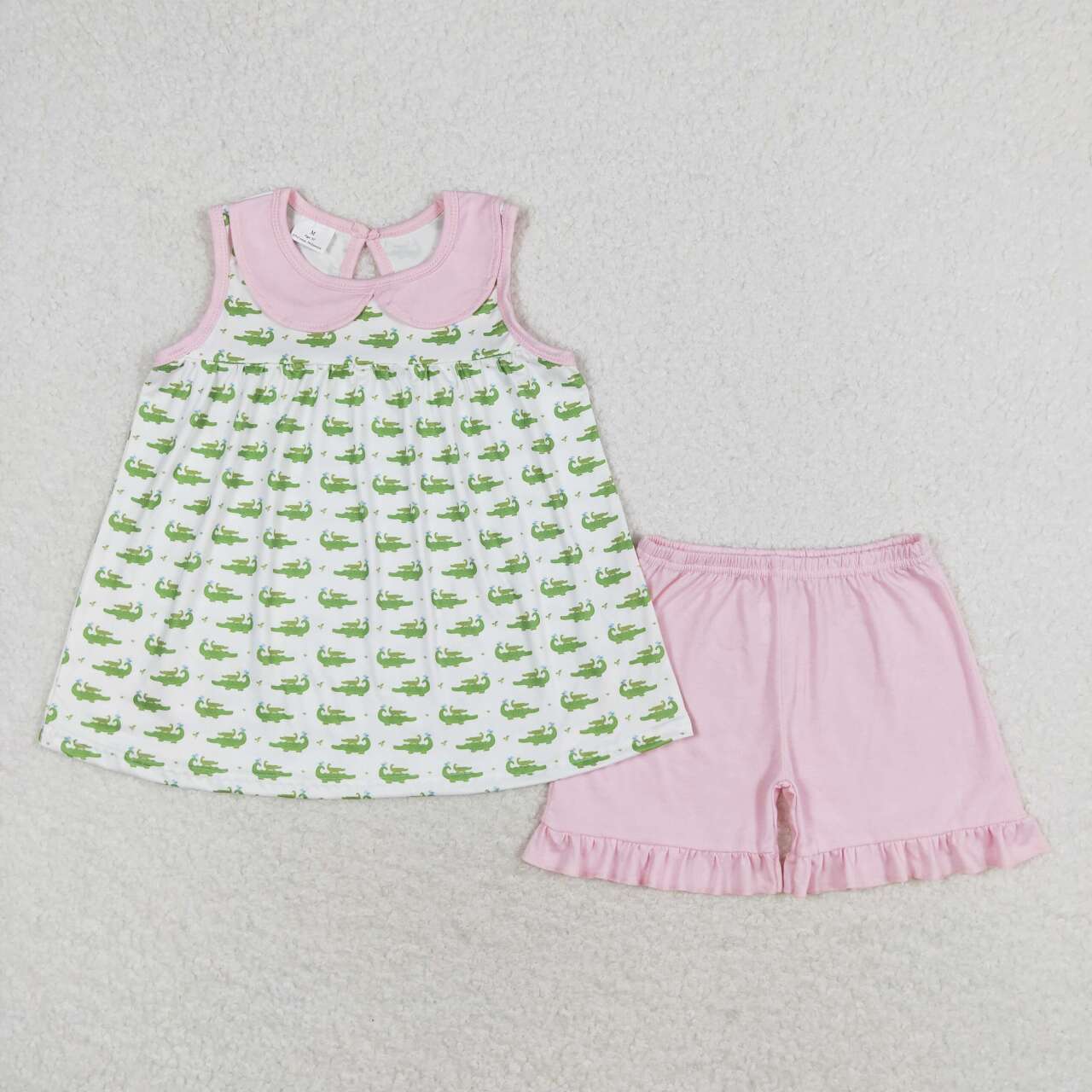 Crocodile baby girl shorts set pink