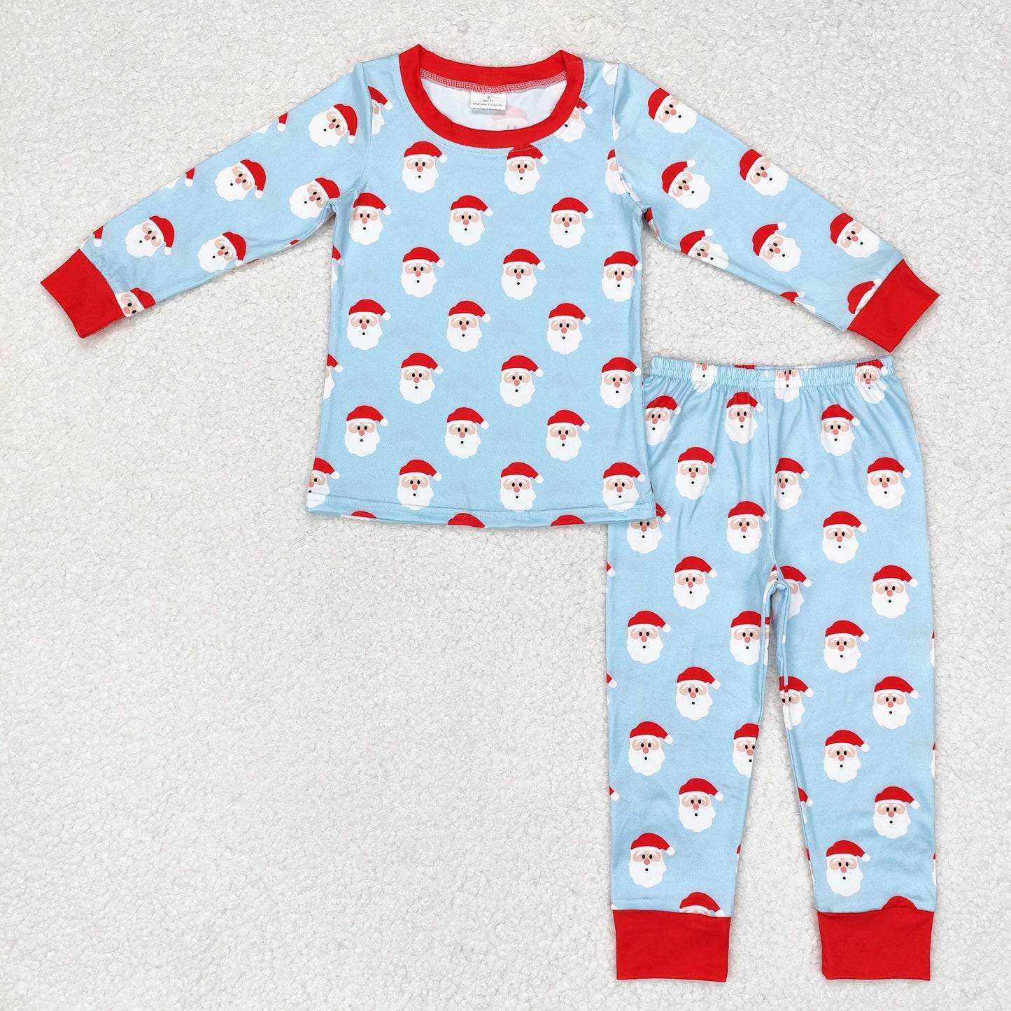 Santa print boy Christmas pajama blue