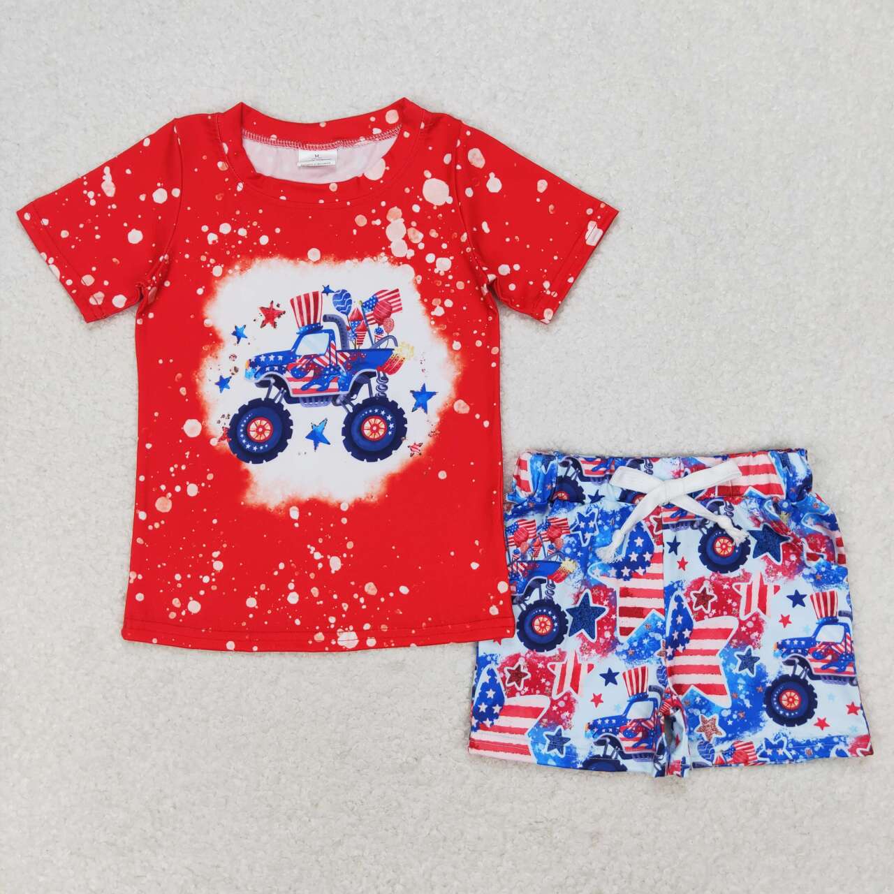 happy 4th monster truck shorts set boy 4th of july clothing