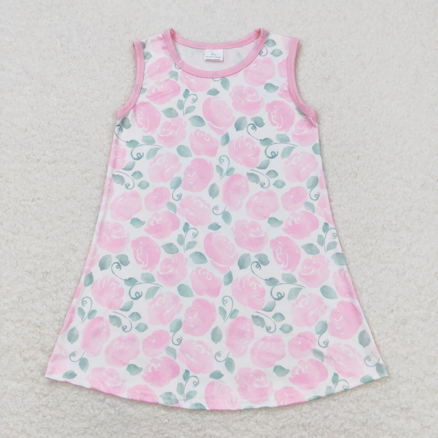 sleeveless pink rose flower shirt dress