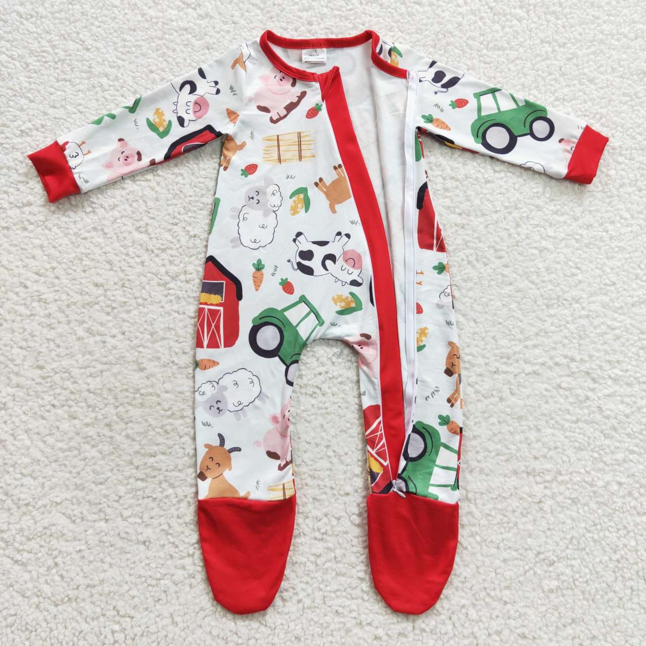 Red farm life footie sleeper baby PJs
