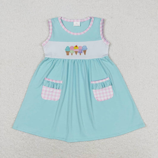 ice-cream embroidery dress with pocket