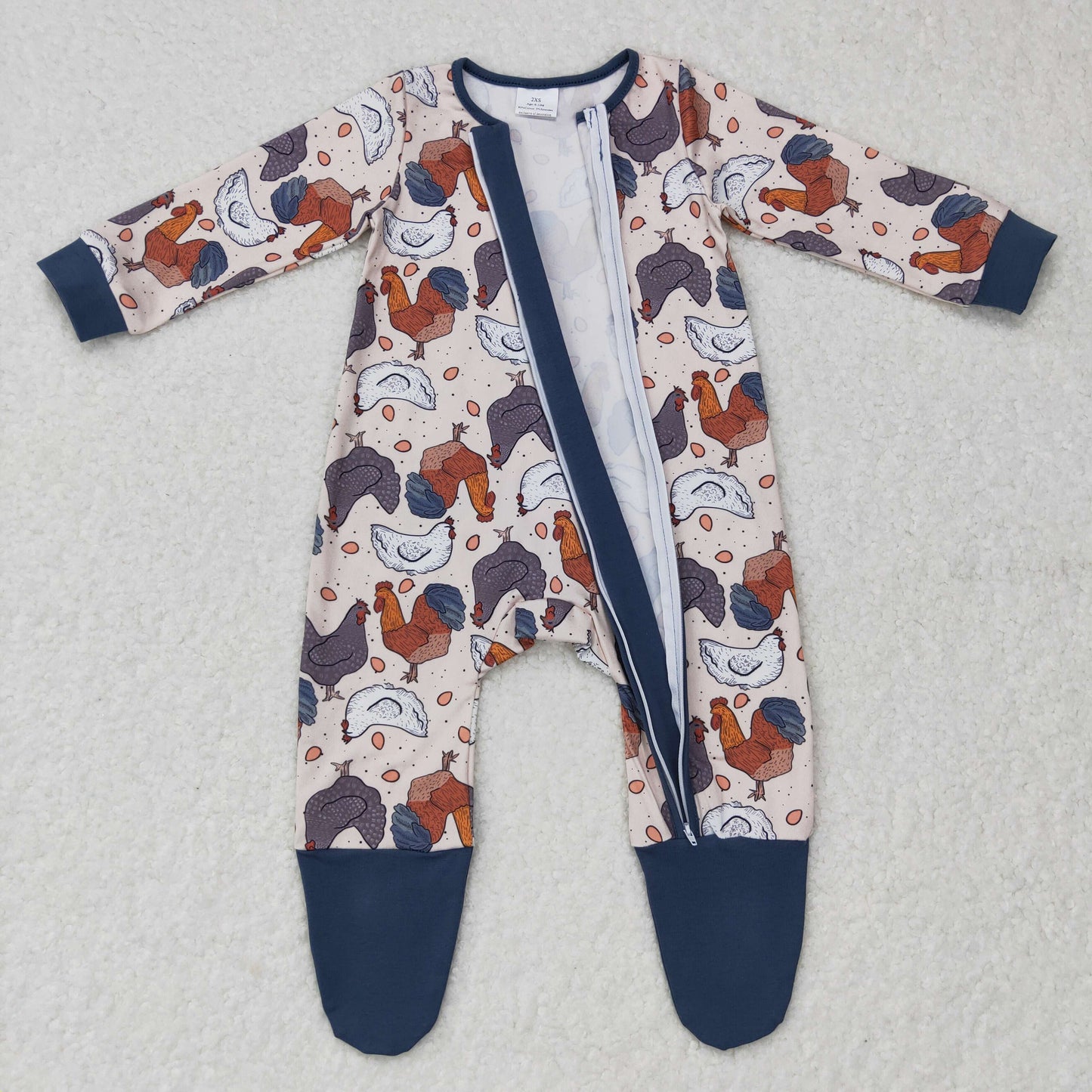 chicken print baby zip footed sleeper