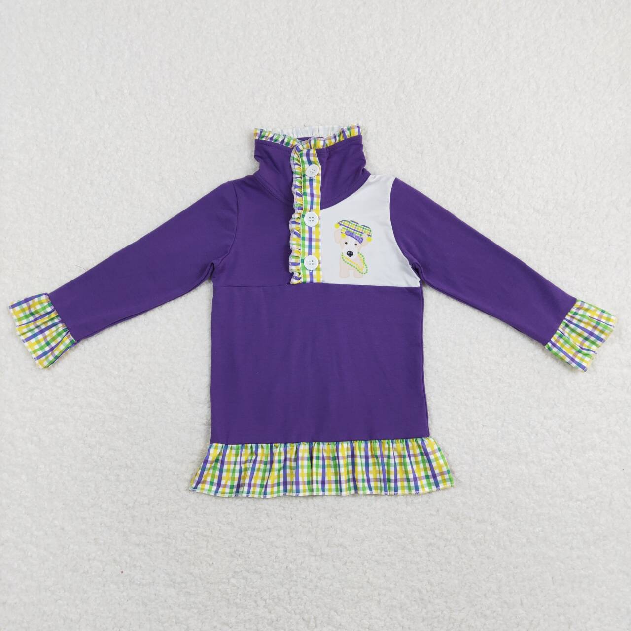 baby girl madi gras purple pullover with dog print