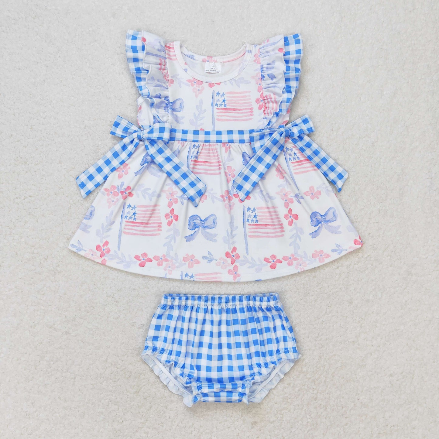new design flag bows 4th of july girl bummie set