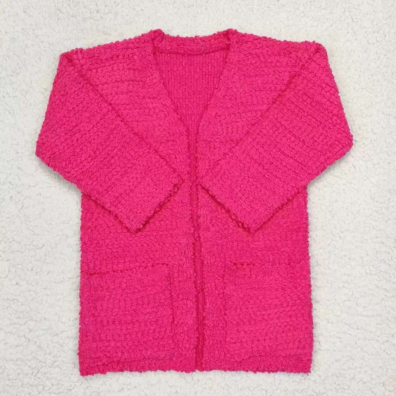 hot pink pocket sweater cardigan girl fall/winter coat