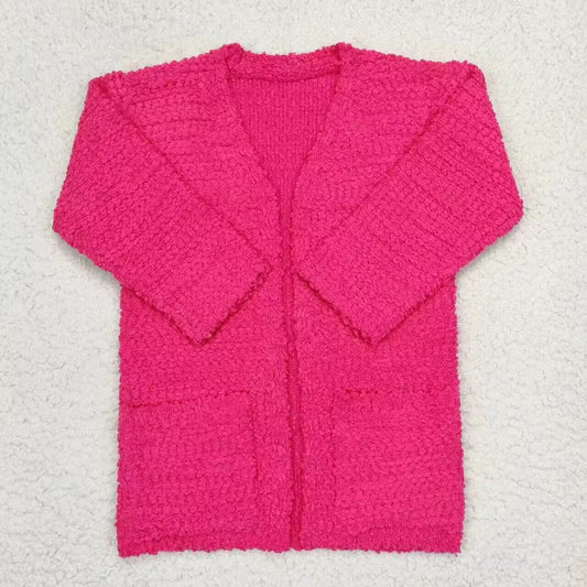 hot pink pocket sweater cardigan girl fall/winter coat
