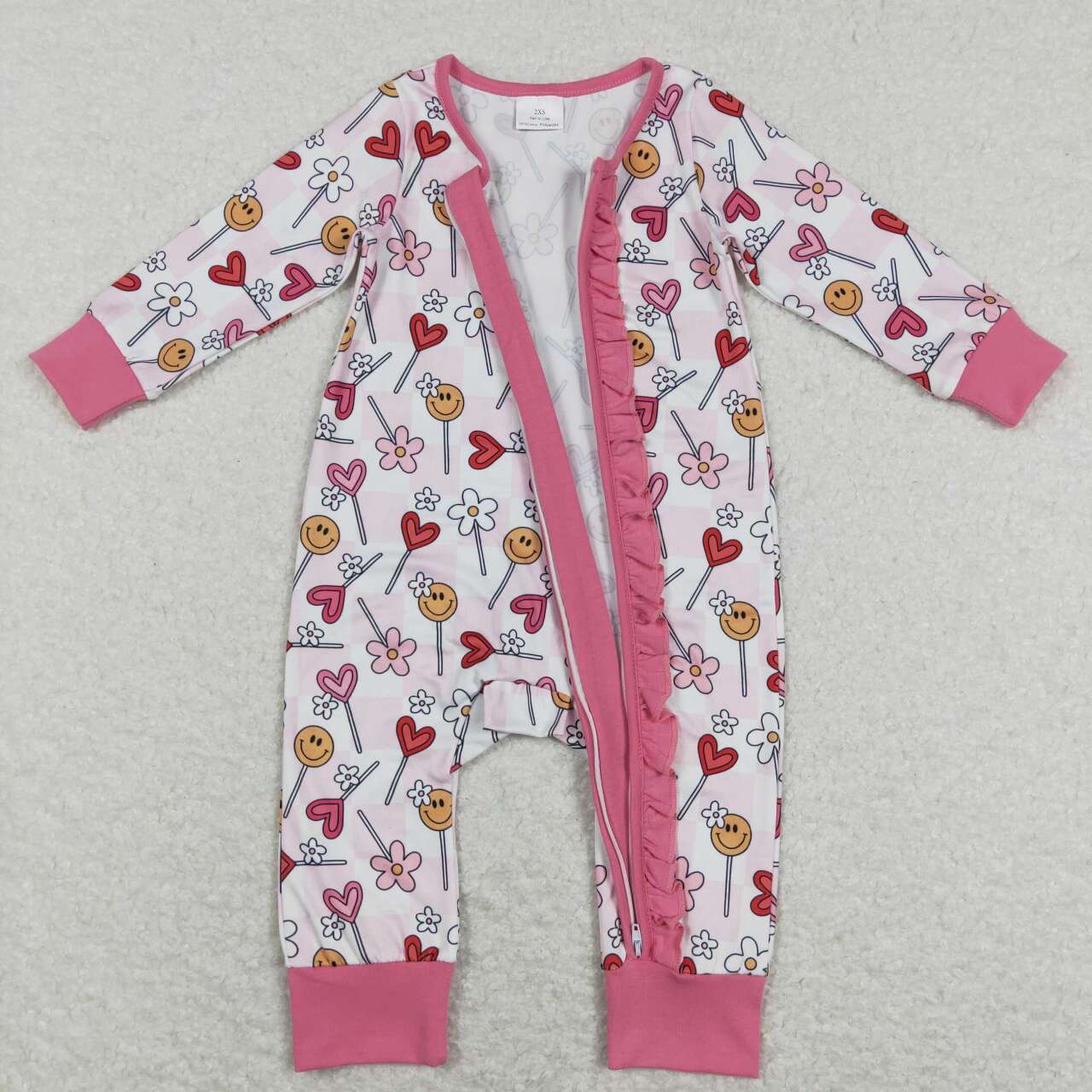 baby girl valentine heart candy zip sleeper