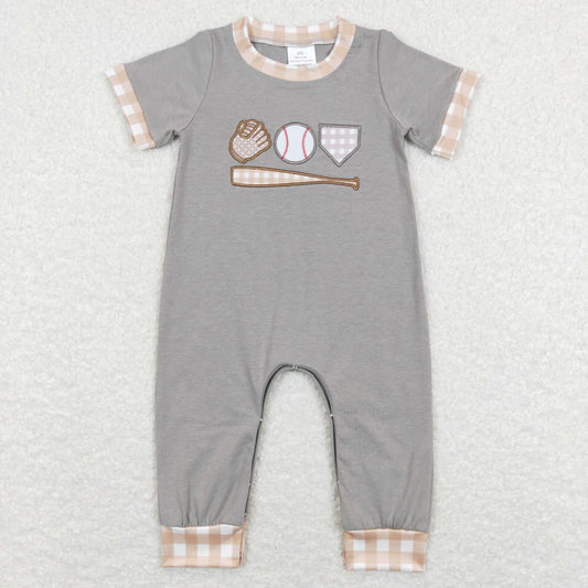 baby boy cotton gray baseball embroidery romper