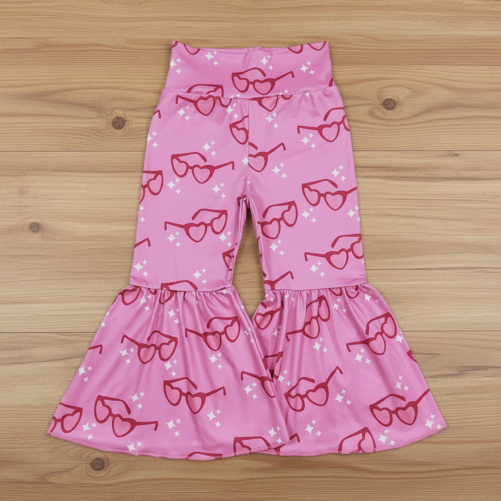 pink heart glasses flare pants