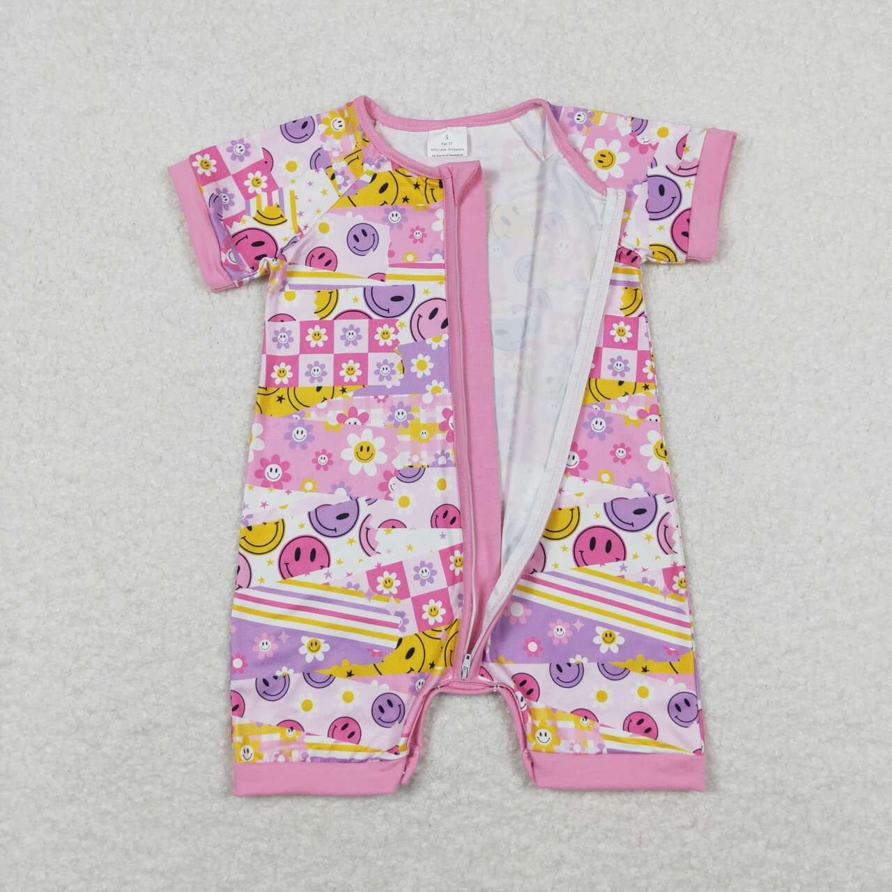 short sleeve pink smiley zip sleeper