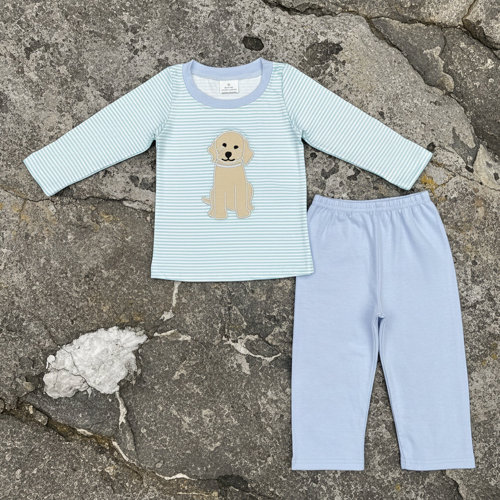 puppy embroidered pants set boys clothes