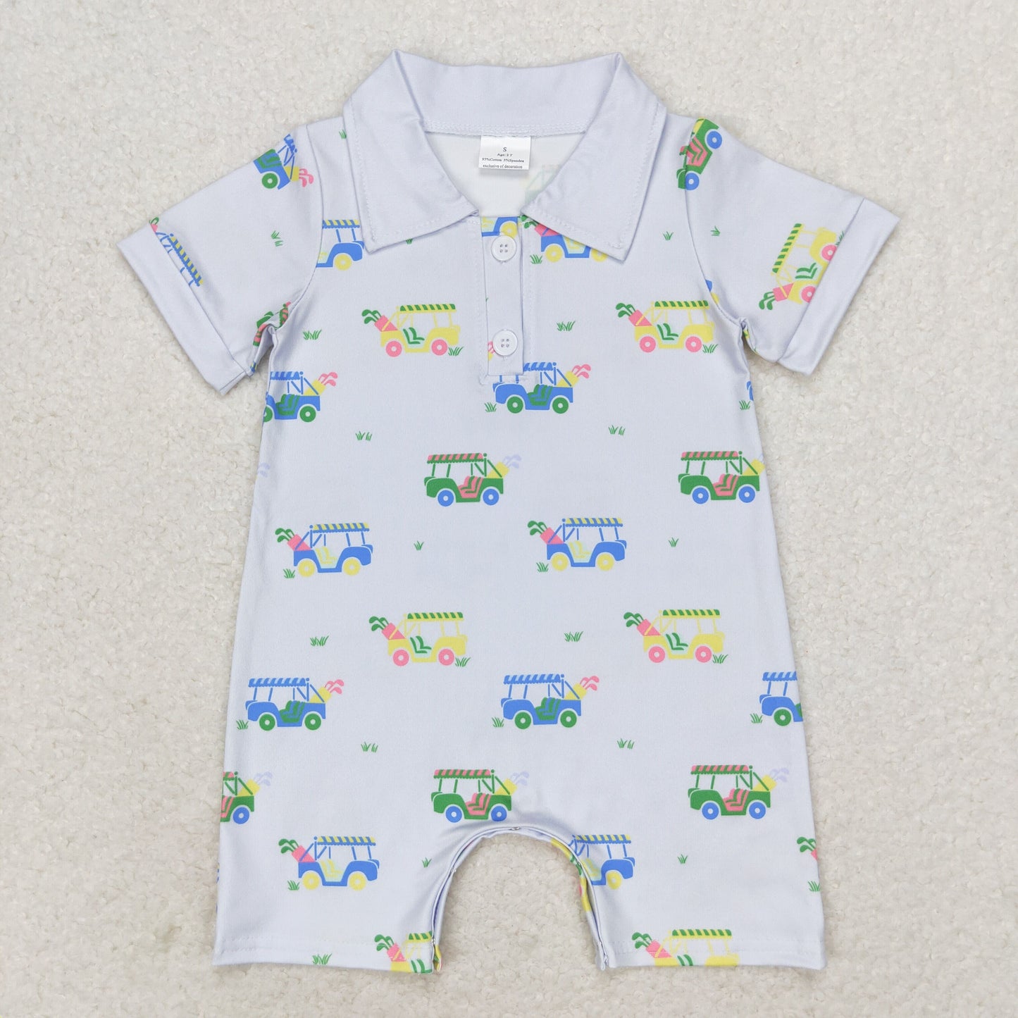 golf print baby boy polo rompers