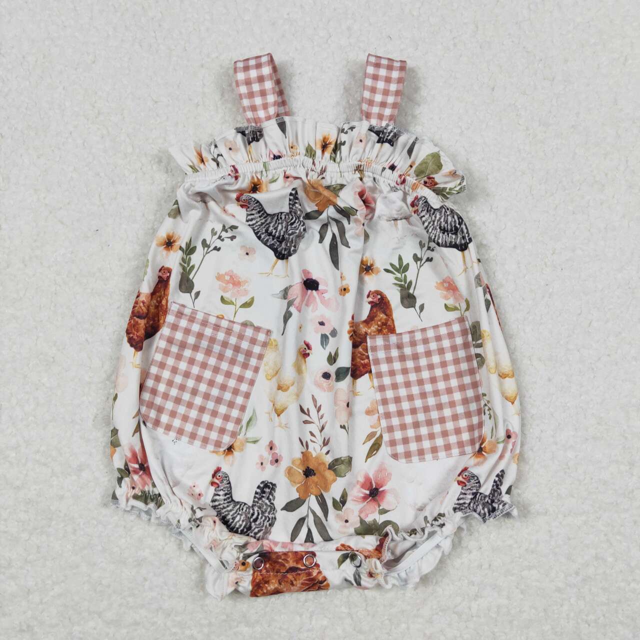 farm chicken baby girl strap pocket bubble