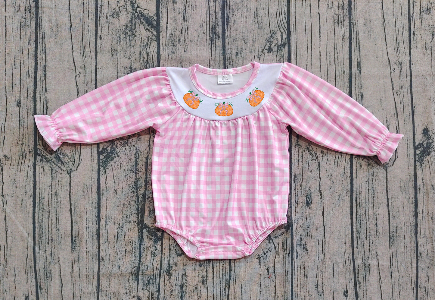 Pre order pink plaid pumpkin romper (do embroidery)