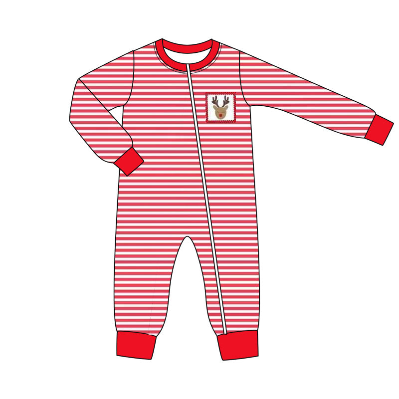Pre order baby boy deer red stripe zip sleeper pajama