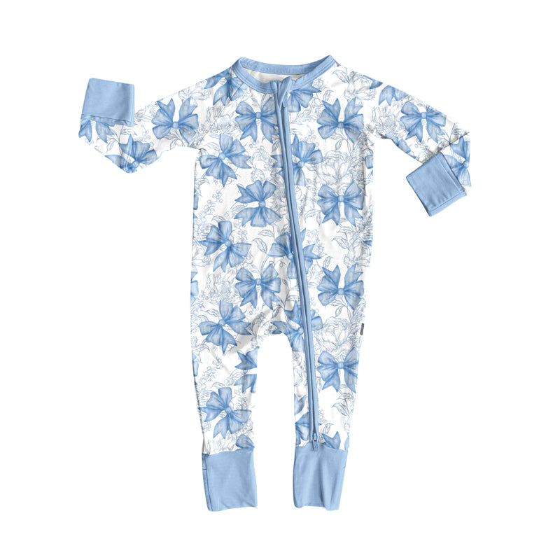 Pre order blue bow zip sleeper pajama