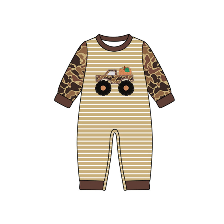 Pre order camo pumpkin truck baby boy romper