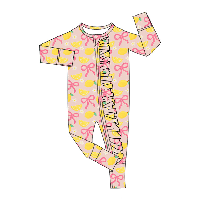Pre order long sleeve pink bow lemon zip sleeper