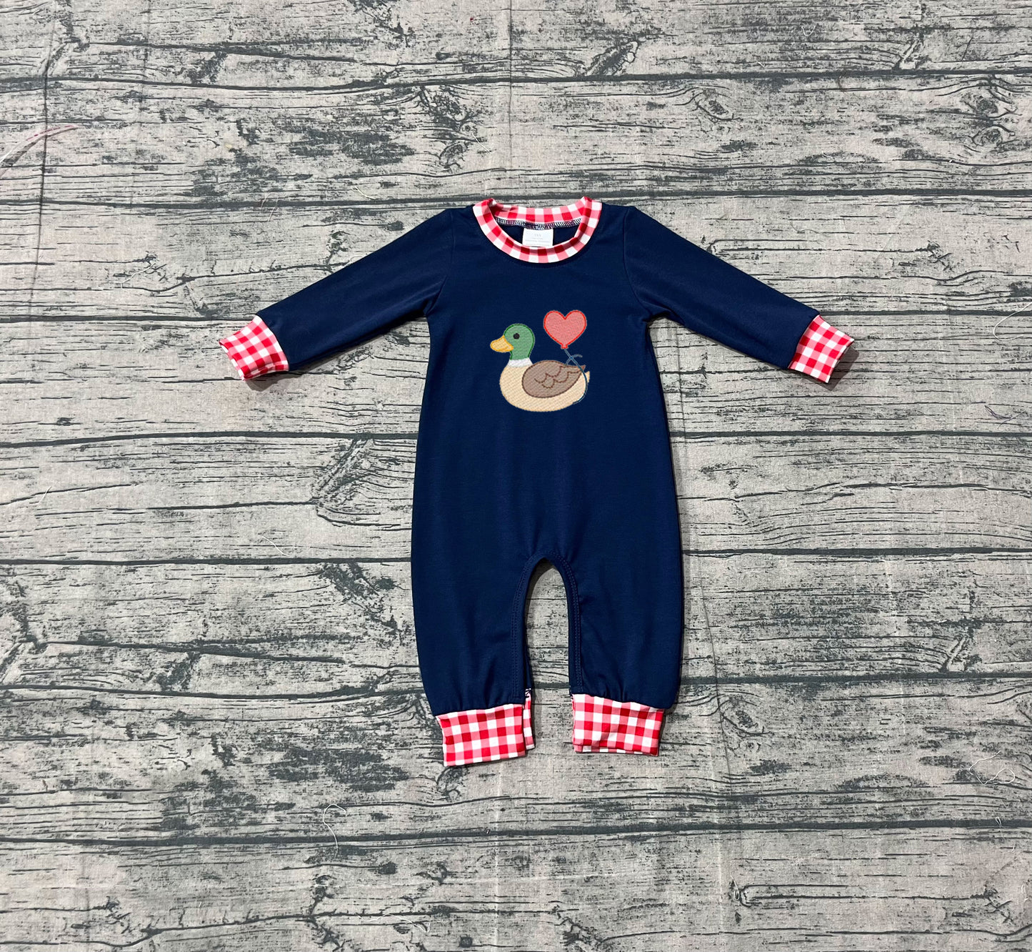 Pre order duck heart baby boy romper (do embroidery)