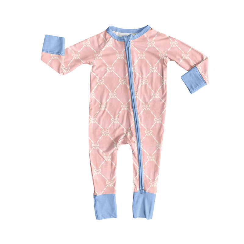 Pre order white bow on pink baby girl sleeper