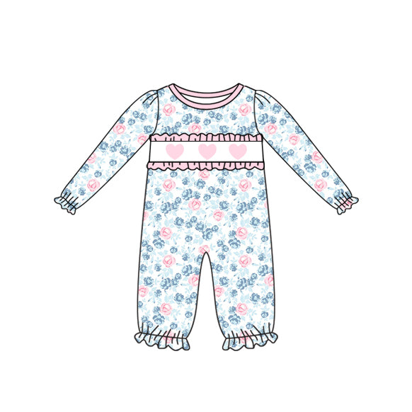 Pre order pink heart floral valentine's day girl romper