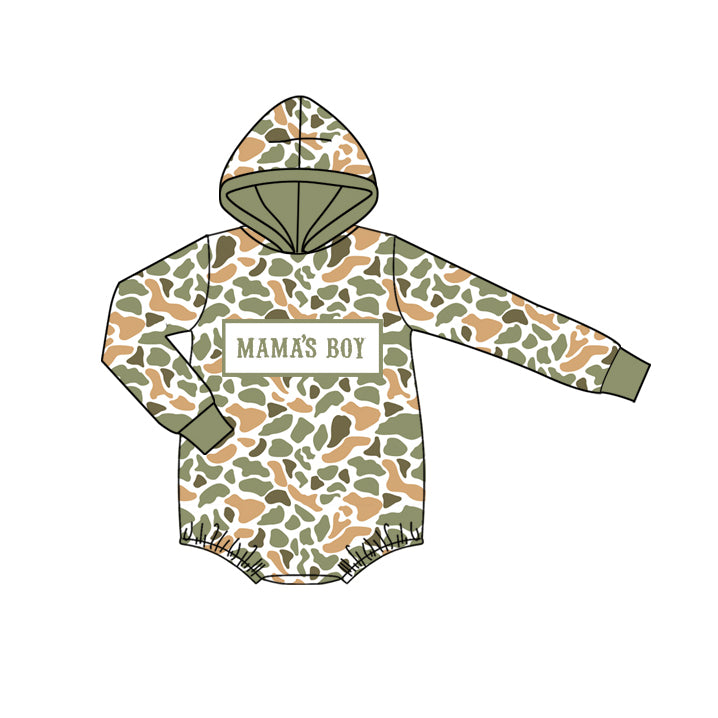 Pre order mama's boy camo hoodie romper