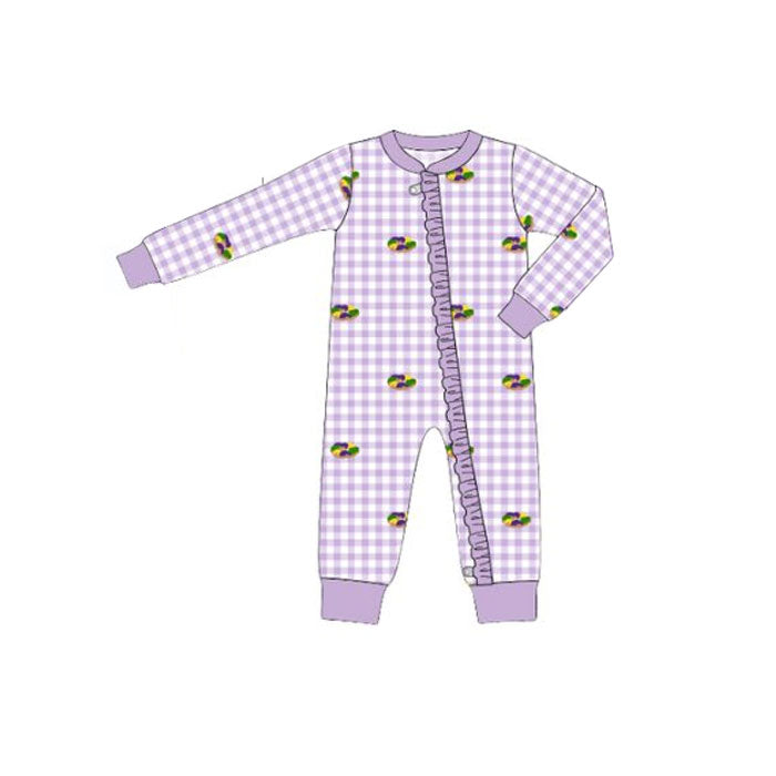 Pre order long sleeve purple plaid gras king cake sleeper girl