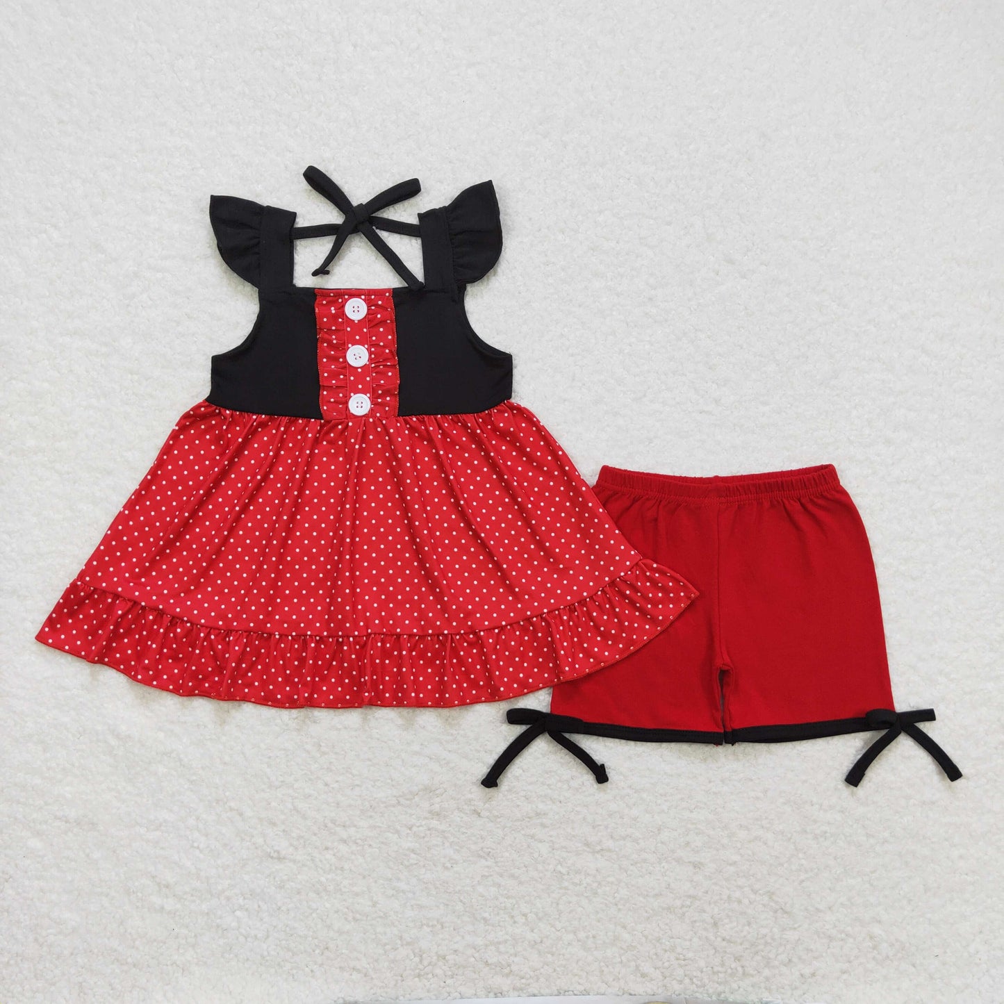 black red polk dots princess shorts set