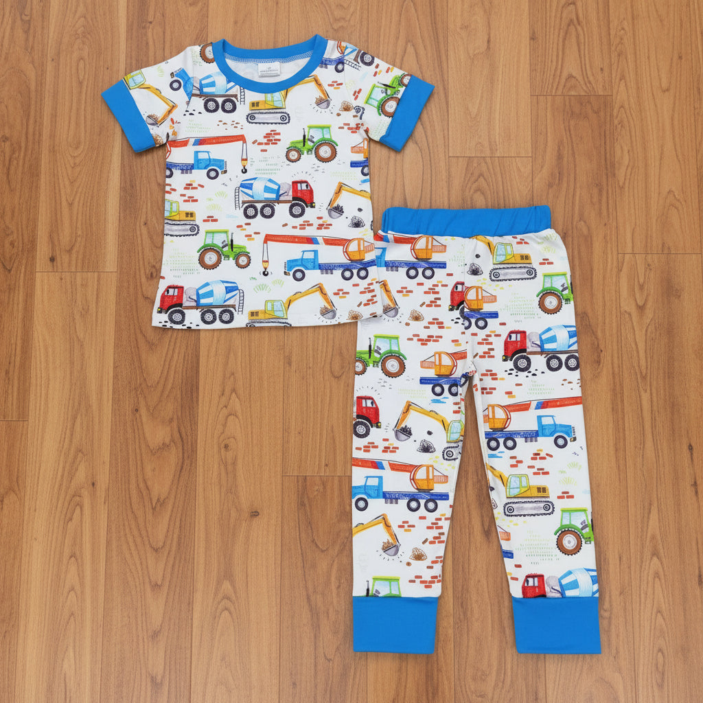 construction short sleeve pajama set kids sleepwear
