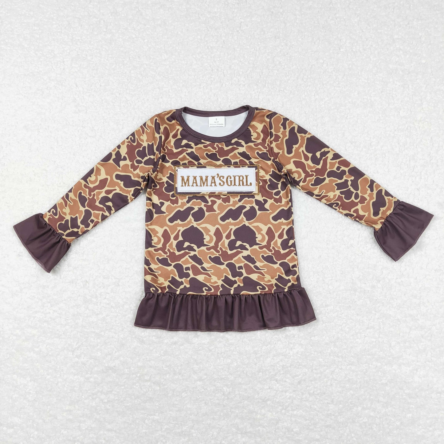 mama's girl camo embroidery ruffle pullover