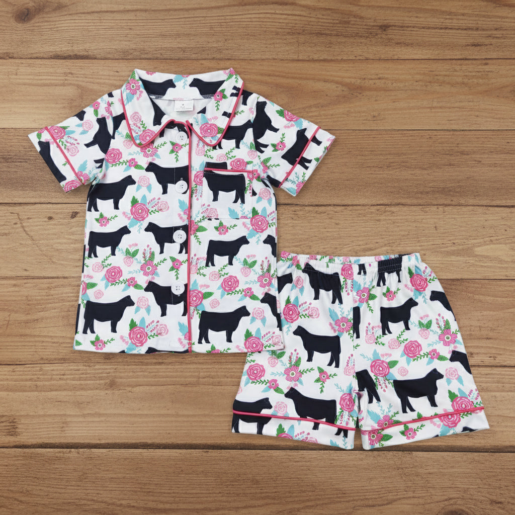 floral cattle baby girl short sleeve pajamas