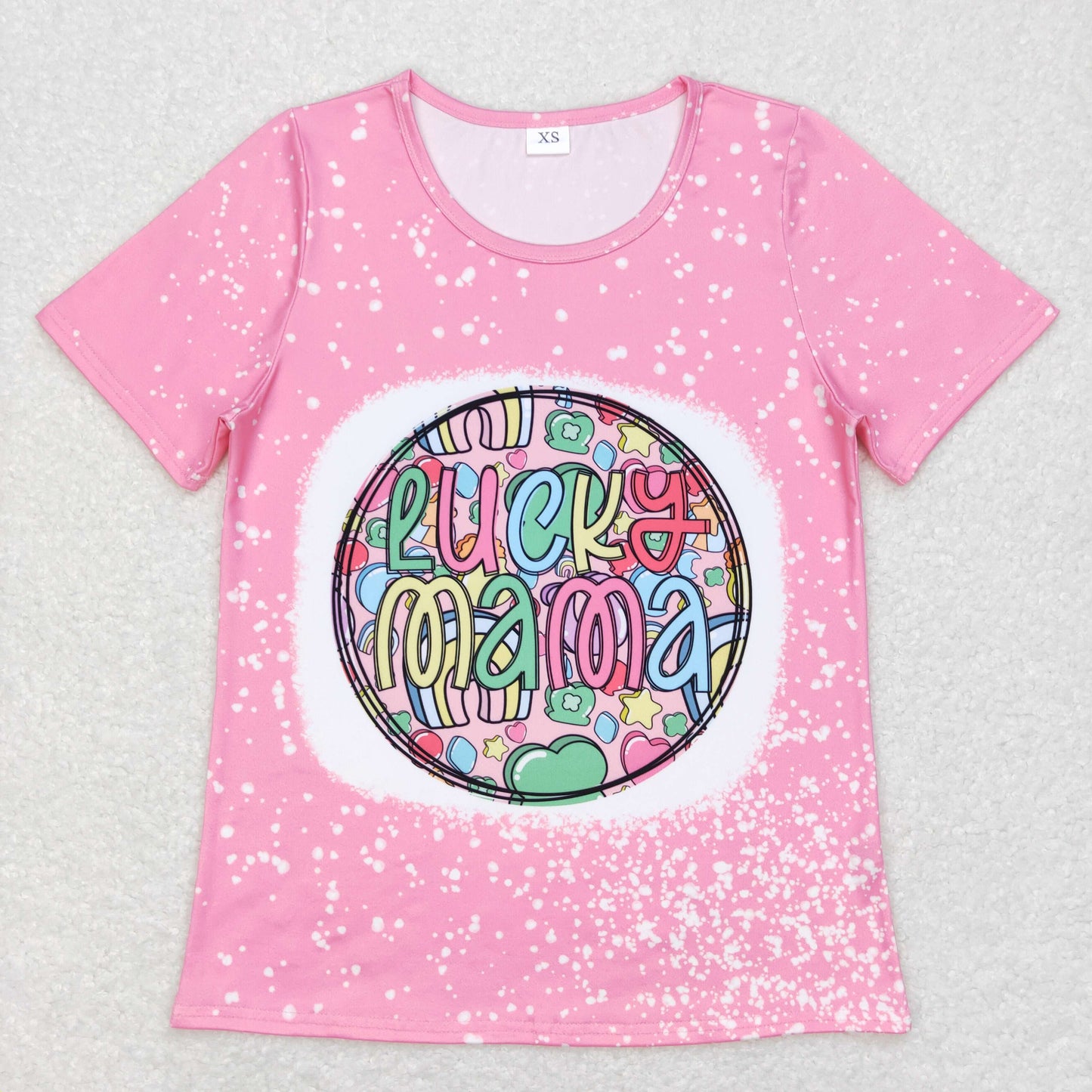 adult clothing lucky mama letters pink t-shirt