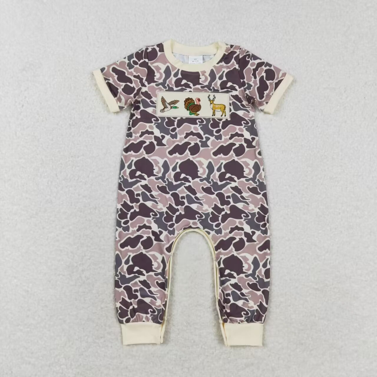 camo hunting embroidered romper boy